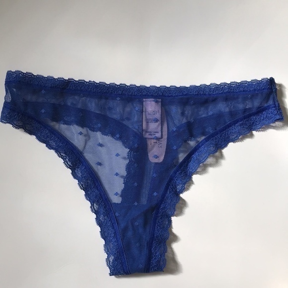 Victoria’s secrets new Lacy Mesh blue thongs. Sz Xs